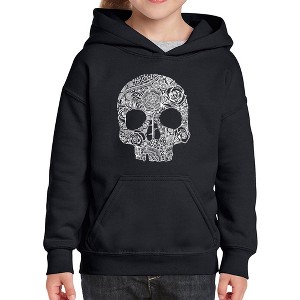 LA Pop Art Girl's Word Art Hooded Sweatshirt - Flower Skull - 1 of 4