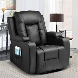 COMHOMA Recliner Chair PU Leather Rocking Sofa with Heated Massage Black - 1 of 4