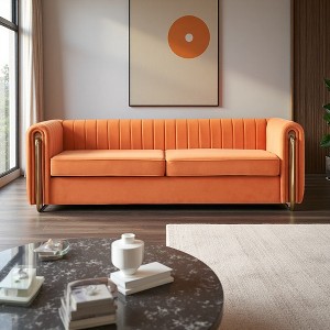 84" Modern Velvet Sofa with Gold Legs & Spring Cushions - 1 of 4