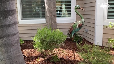 30" Multicolor Rustic Metal Crane Garden Statue