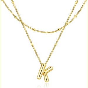 Bubble Letter Necklace for Women, 14K Gold Plated Initial Pendant A-Z Gold-K - 1 of 4