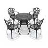 5-Piece Cast Aluminum Outdoor Dining Set with Beige Cushions, Round Table & Ergonomic Chairs - for Patio, Backyard - 3 of 4