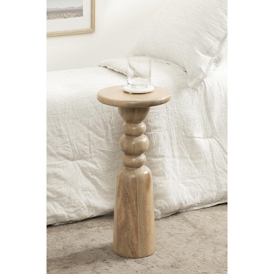 Natural Mango Wood Round Accent Table with Turned Base