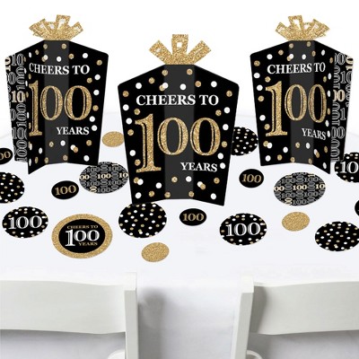 Black and Gold Table Decorations for 100th Birthday Party