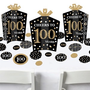 Big Dot of Happiness Adult 100th Birthday - Gold - Birthday Party Decor and Confetti - Terrific Table Centerpiece Kit - Set of 30 - 1 of 4
