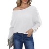 Coolmee Women's Off Shoulder Sweaters Fall Fashion Solid Long Batwing Sleeve Loose Fit Ribbed Knit Tops Casual Pullovers Jumpers S White - 2 of 4