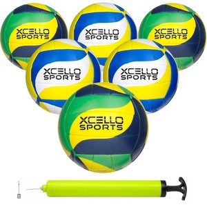 Xcello Sports Volleyball Asst. Graphics w/ Pump Green/Navy/Yellow, Blue/Yellow/White (Pack of 6) - 1 of 4