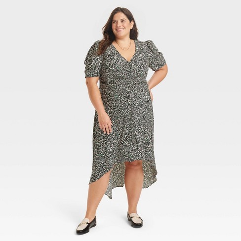 Women's Crepe Short Sleeve Midi Dress - A New Day™ Green Floral 4x : Target