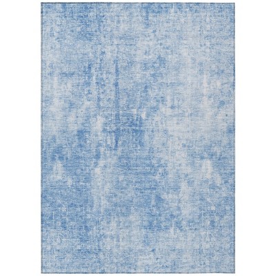 Denim Blue And Ivory Abstract Washable Indoor Outdoor Area Rug