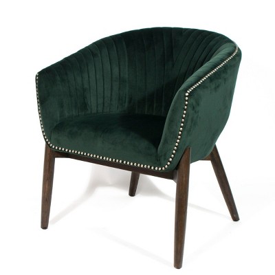 HomeRoots 28" Green And Brown Velvet Arm Chair