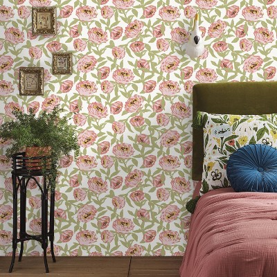 Floral Peel Stick Wallpaper Green pink Opalhouse Target