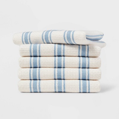 5pk Cotton Basketweave Striped Dishcloths Blue - Threshold™