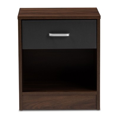 Modern Hansel 1-Drawer Nightstand in Dark Brown and Grey Finish
