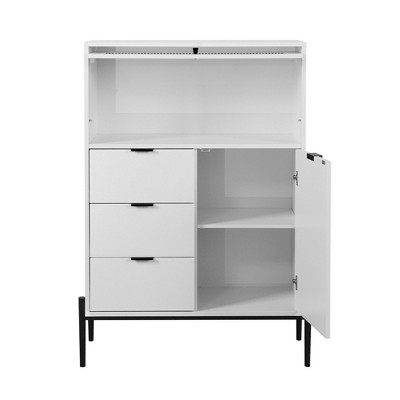 VANIRROR Wooden Sideboard with 3 Drawers, 1 Cabinet & Glass Door, Storage Cabinet for Kitchen, Dining Room, or Hallway, 33.46 x 15.74 x 47.2"