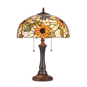 Chloe Lighting Sarai Floral 2 Light Tiffany-Style Dark Bronze Table Lamp 16" Wide - 1 of 4
