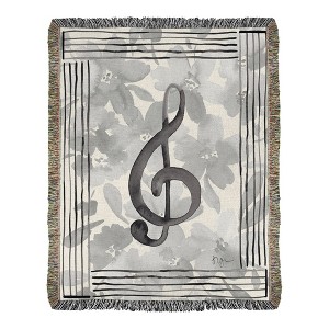 Manual Woodworkers and Weavers Music Note with Flowers Treble 2.5-Layer Woven Throw Blanket, 50x60 Inches, Musical Themed Cotton Tapestry - 1 of 3