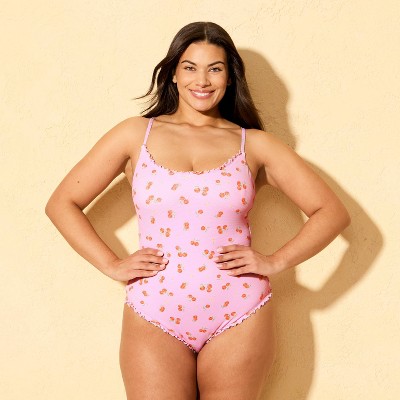 Shade & Shore Women's Peach Print Scoop Neck Cheeky Coverage One Piece Swimsuit - Shade & Shore™ Pink M — фото 4