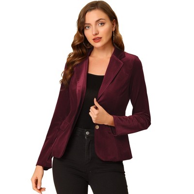 INSPIRE CHIC Women's Notched Lapel Vintage Office Button Front Velvet Blazer