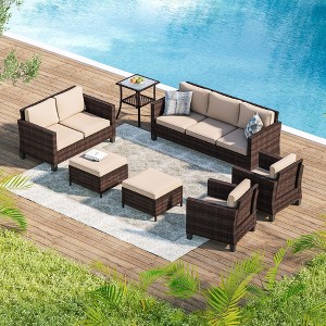 Sonkuki 7 Pieces Outdoor Furniture Set with Side Table, Patio Chair with Washable Cushion - 1 of 4