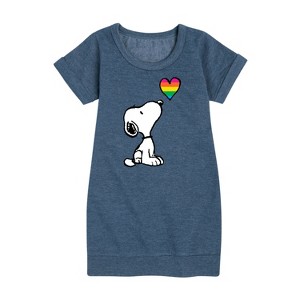 Girls' - Peanuts - Snoopy Rainbow Heart Graphic Short Sleeve Fleece Dress - 1 of 4