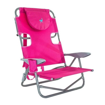 Ostrich On-Your-Back Outdoor Lounge 5 Position Reclining Beach Lake Chair, Pink