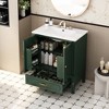 30in Bathroom Vanity With Single Top Sink, Freestanding Retro Style Bathroom Cabinet With 1 Drawer & 2 Doors Grey Dark Green - 2 of 4
