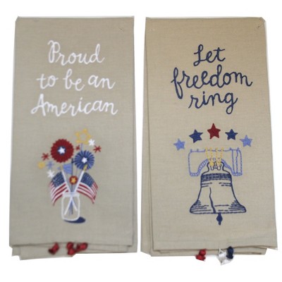 Tabletop 26.0" Proud American Dish Towel- Liberty Bell American Flag Primitives By Kathy  -  Kitchen Towel