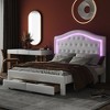 NicBex Upholstered Bed Frame with Smart LED and Drawers,PU Low Profile Platform Bed Frame with Tufted Headboard,No Box Spring Needed,Pink/White - 3 of 4