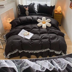 Chic Ruffle Lace Polyester Duvet Cover Set - Luxury Black Bedding, 2 Piece Twin with Zipper, Soft Lightweight - 1 of 4