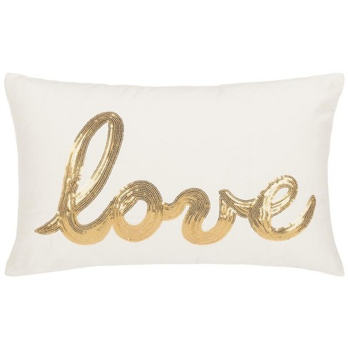 First Comes Love Pillow - Gold/Cream - 12"X18" - Safavieh - image 1 of 3