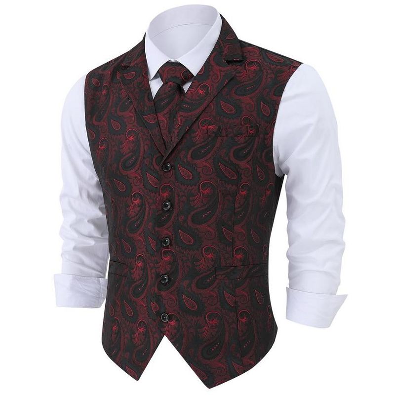 Men's Paisley Suit Vest and Tie Set Classic Floral Necktie Square Gothic Waistcoat for Tuxedo, 2 of 8