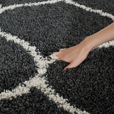 Hudson Dark Grey and Ivory Square Shag Area Rug