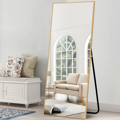 Kacee 71x28 Full Length Mirror with Standing Holder Aluminum Alloy Frame  Floor Mirror Black (with Stand)-The Pop Maison