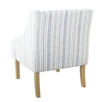 Farmhouse Stripe Blue Swoop Accent Armchair with Wood Legs