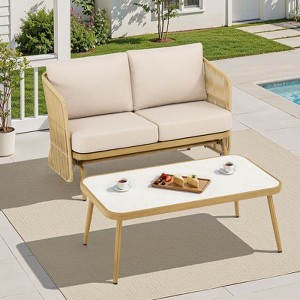 Buenhomino 2-Piece Rattan Patio Conversation Set, 3-seats Sofa with Conversation Table for Porch, Balcony, Garden - 1 of 4