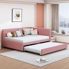 Full Size Upholstered Bed with Pull-Out Trundle and Backrest, Linen Sofa Bed for Apartment or Guest Room-Baofuwish - 2 of 4