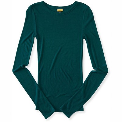 Aeropostale Womens Ribbed LS Basic T-Shirt, Green, Small