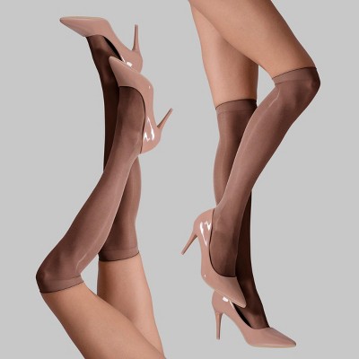 LECHERY Women's Lustrous Silky Shiny Sheer Dress Nylons Knee-Highs Stockings Socks (2 Pairs)