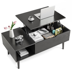 DSVIMOY Lift Top Coffee Table with Adjustable Storage Shelf, Rising Farmhouse Tabletop Desk Table for Living Room, Black, 39.3"*19.6"*16.9" - 1 of 4