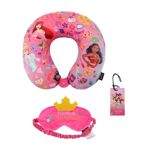 Disney Princess 3 Piece Neck Pillow Travel Set With Eye Mask Luggage Tag