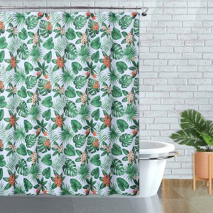 Tropical Print Floral Fabric Shower Curtain for Bathroom - 1 of 4