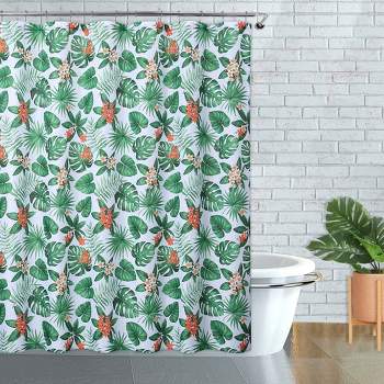 Tropical Print Floral Fabric Shower Curtain for Bathroom
