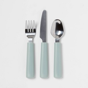 Kids' 3pc Stainless Steel Flatware Set Green - Pillowfort™:  Toddler Utensils, Dishwasher-Safe - 1 of 3