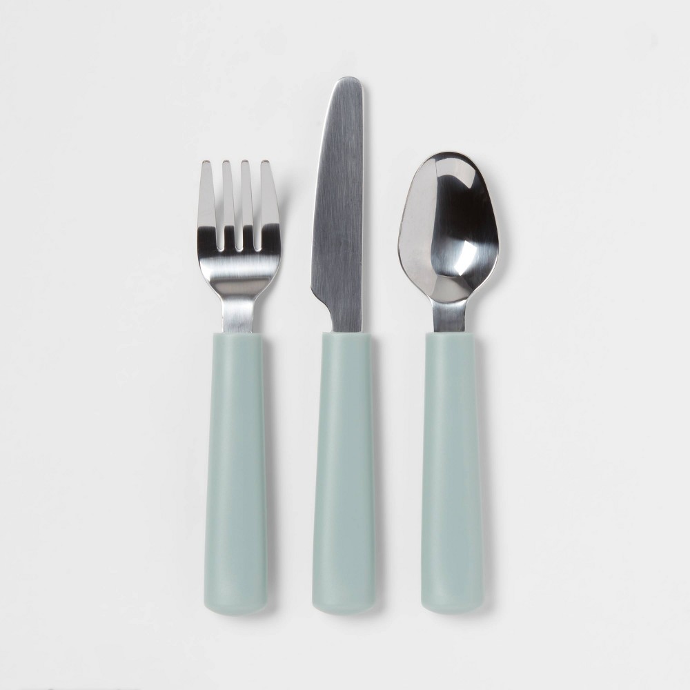 Photos - Cutlery Set Kids' 3pc Stainless Steel Flatware Set Green - Pillowfort™: BPA-Free Toddler Utensils, Dishwasher-Safe