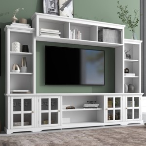 Media Console Table For 70" TV,Entertainment Media Wall Unit With Bridge,Media Dresser With Tempered Glass Door For Living Room-Cuddlewood - 1 of 4