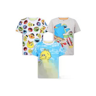 Sesame Street Boys 3 Pack Short Sleeve Crew Neck T-Shirt for Toddlers and Big Kids