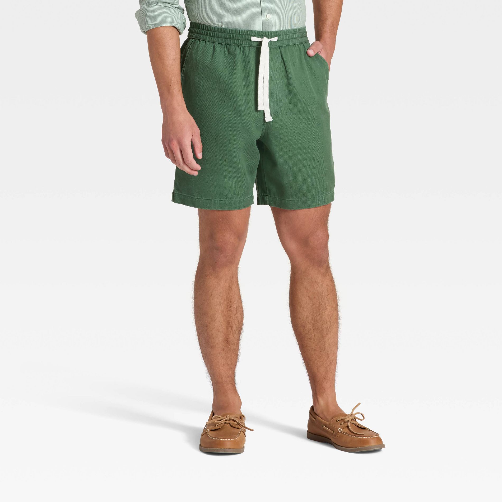 Men's Vintage 7" Elevated Washed Pull-On Shorts - Goodfellow & Co™ Green XL: Twill Fabric