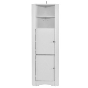 Tall Bathroom Corner Cabinet, Freestanding Storage Cabinet with Doors and Adjustable Shelves, White - 1 of 4