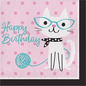 48ct Cat Print Birthday Party Napkins Pink, Pink Blue