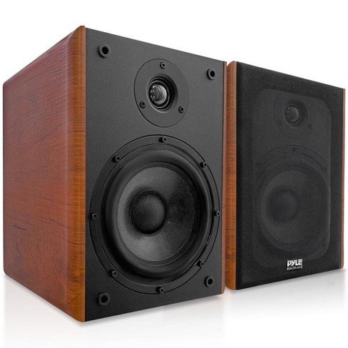 Pyle 6.5'' Home Theater Wooden Bookshelf Speakers - 1'' Silk Dome ...